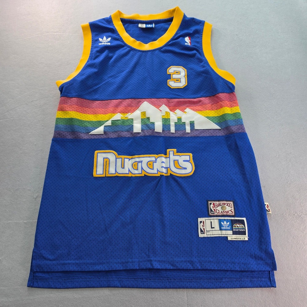 Adidas Denver Nuggets Allen Iverson #3 Rainbow Skyline Jersey Blue L Retro